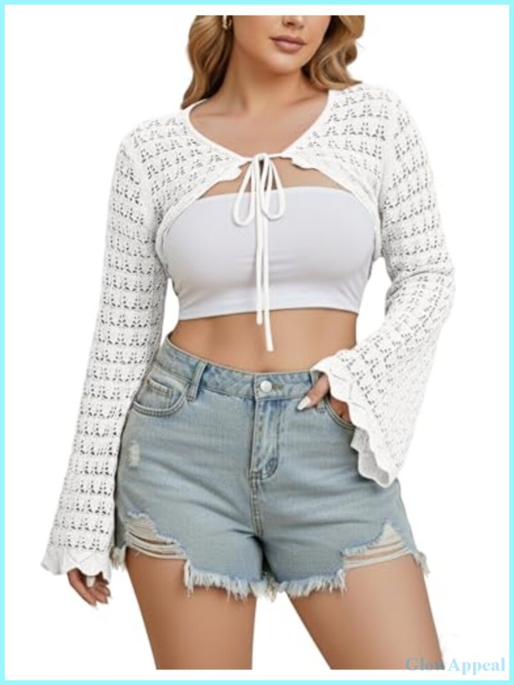 Women's Plus Size Crochet Long Sleeve Shrug Bolero Cardigan White